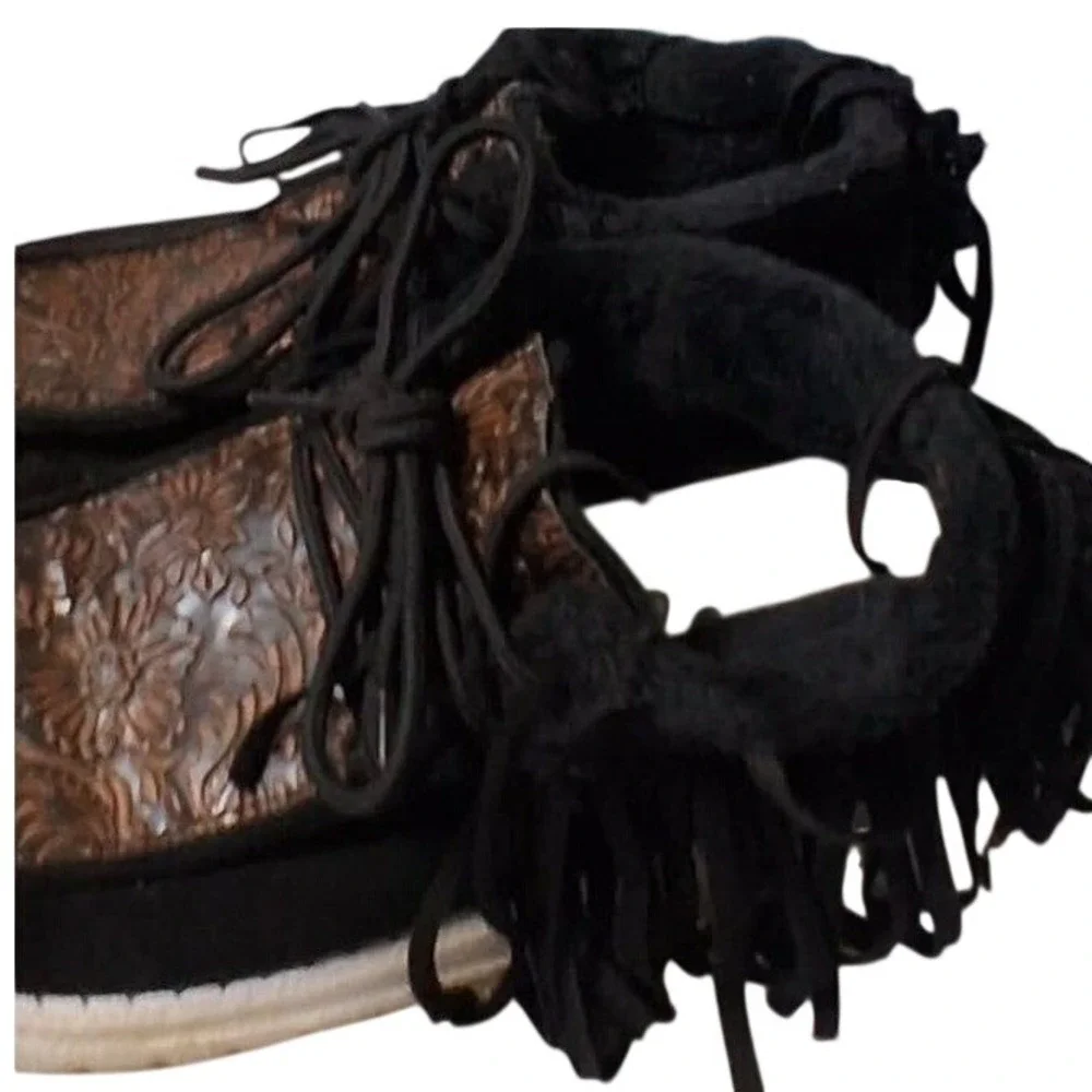 Gypsy Jazz Women's Black Tooled Floral Fringe Loafers GJSP0271-001 Size 6